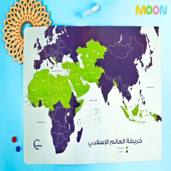 لعبة تعليمية عن المعارك الكبرى في التاريخ الإسلامي مع خريطة العالم الإسلامي